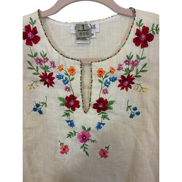 Due Per Due Long Sleeved Embroidered Hungarian Peasant Boho Top Blouse Linen 16 - Picture 2 of 6